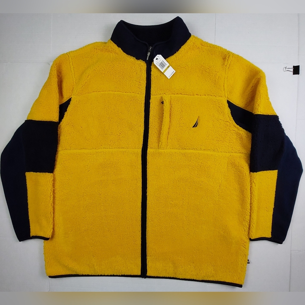 Nautica Fleece Jacket Mens Size 4XL Lightning Gold Yellow Blue Coat NWT $128.50